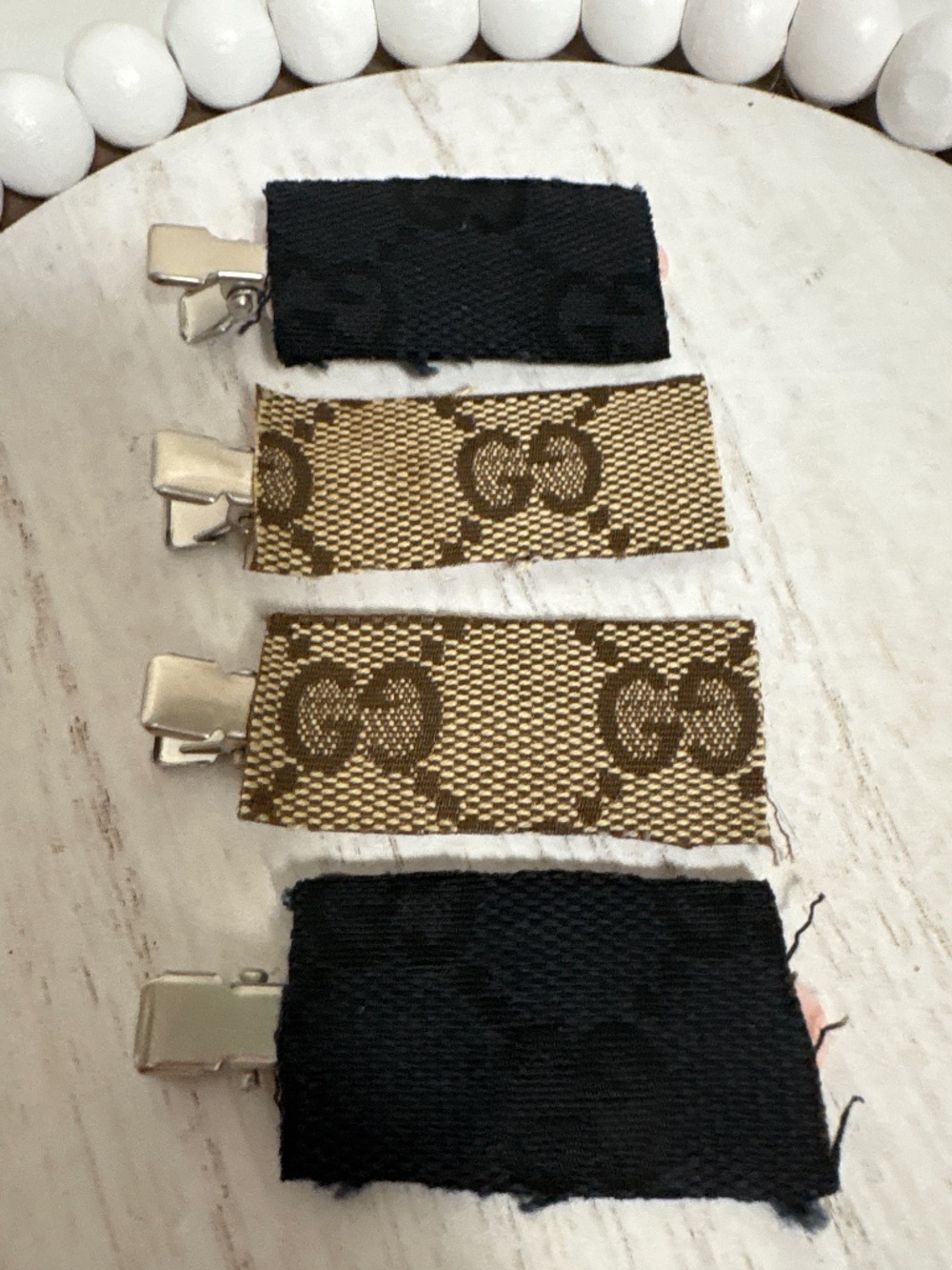 Upcycled Gucci canvas hair clip